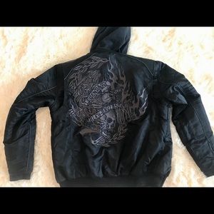 H-D Mens Hooded Canvas Jacket with Graphics - M